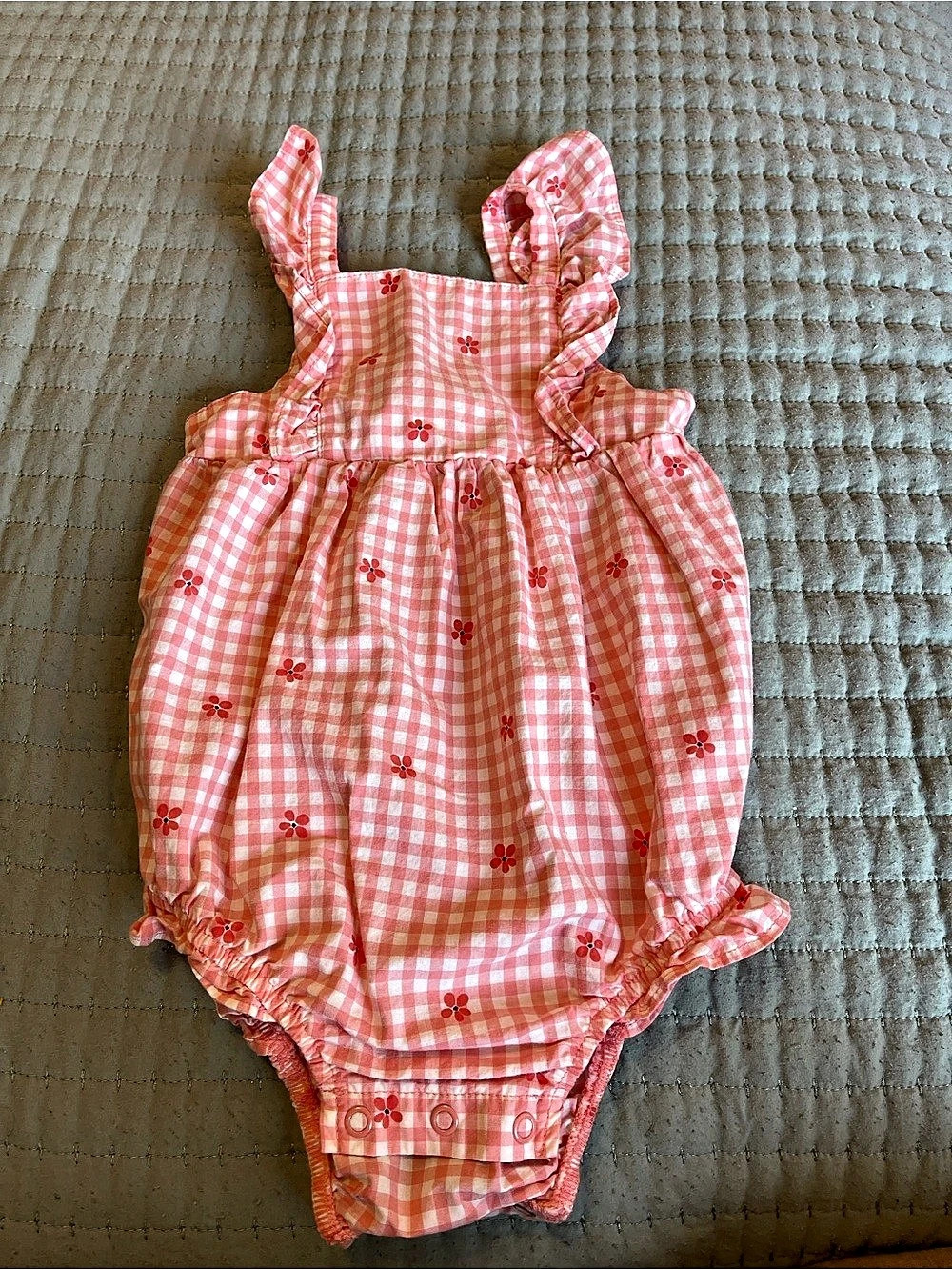 Carter's Pink Gingham Floral Romper Baby 18M Like New
